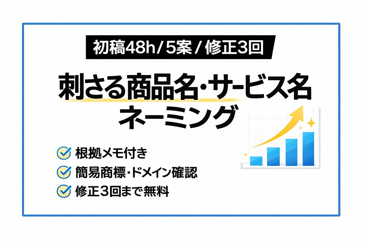 刺さる商品名・サービス名のネーミング提案します 初稿48h目安｜理由・背景付き｜商標&ドメイン簡易確認 イメージ1