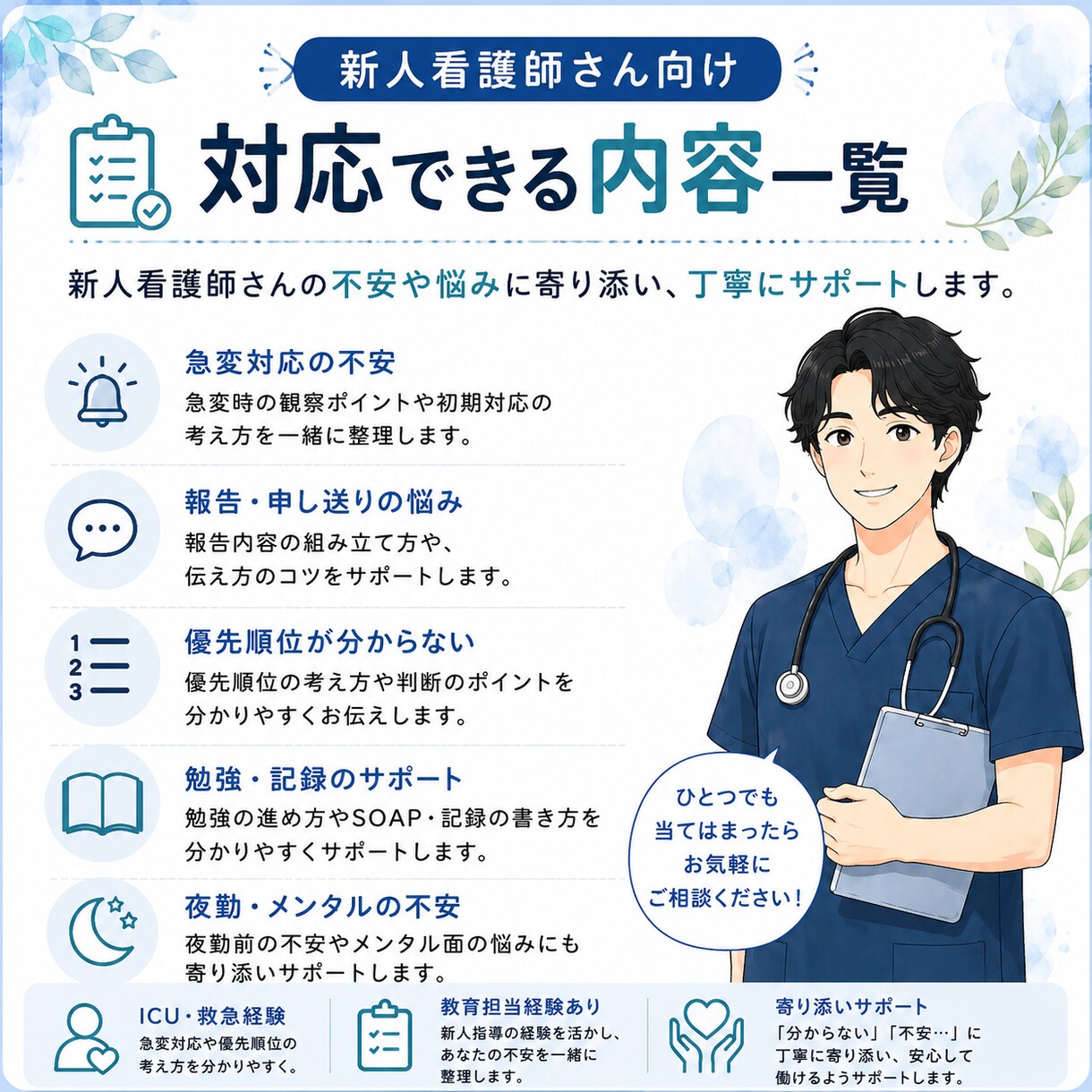 ICU・救急経験ナースが新人ナースをサポートします 急変・報告・優先順位を丁寧にサポート イメージ4