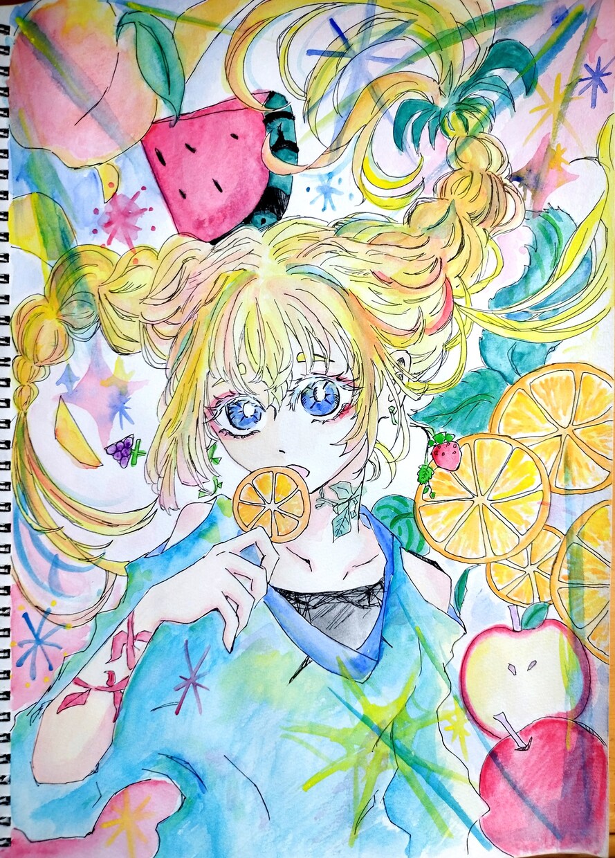 色彩鮮やかでかわいい、かっこいいイラストを描きます ポスターカラーのアナログイラスト基本とし女の子を主に描きます イメージ7