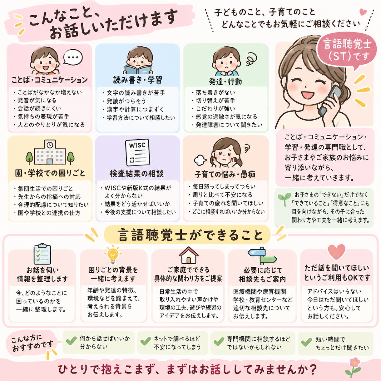 子どもの発達・子育ての悩みを電話でお聞きします うまく話せなくても大丈夫。言語聴覚士がお聞きします イメージ2
