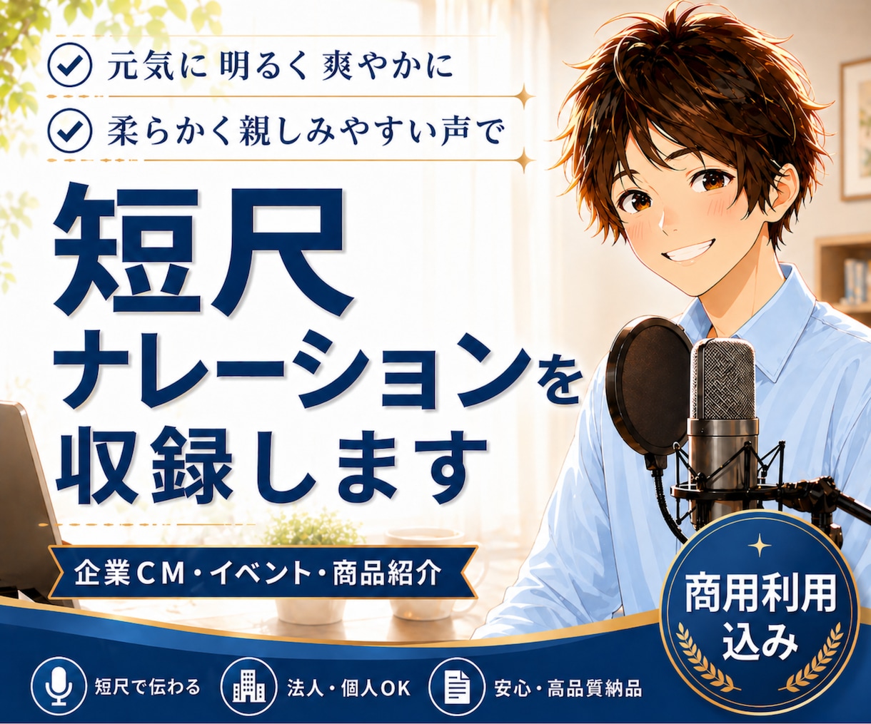 企業VP・CM・商品紹介ナレーションを収録します 【短尺歓迎】親しみやすいハスキーボイスで丁寧にお届けします イメージ1