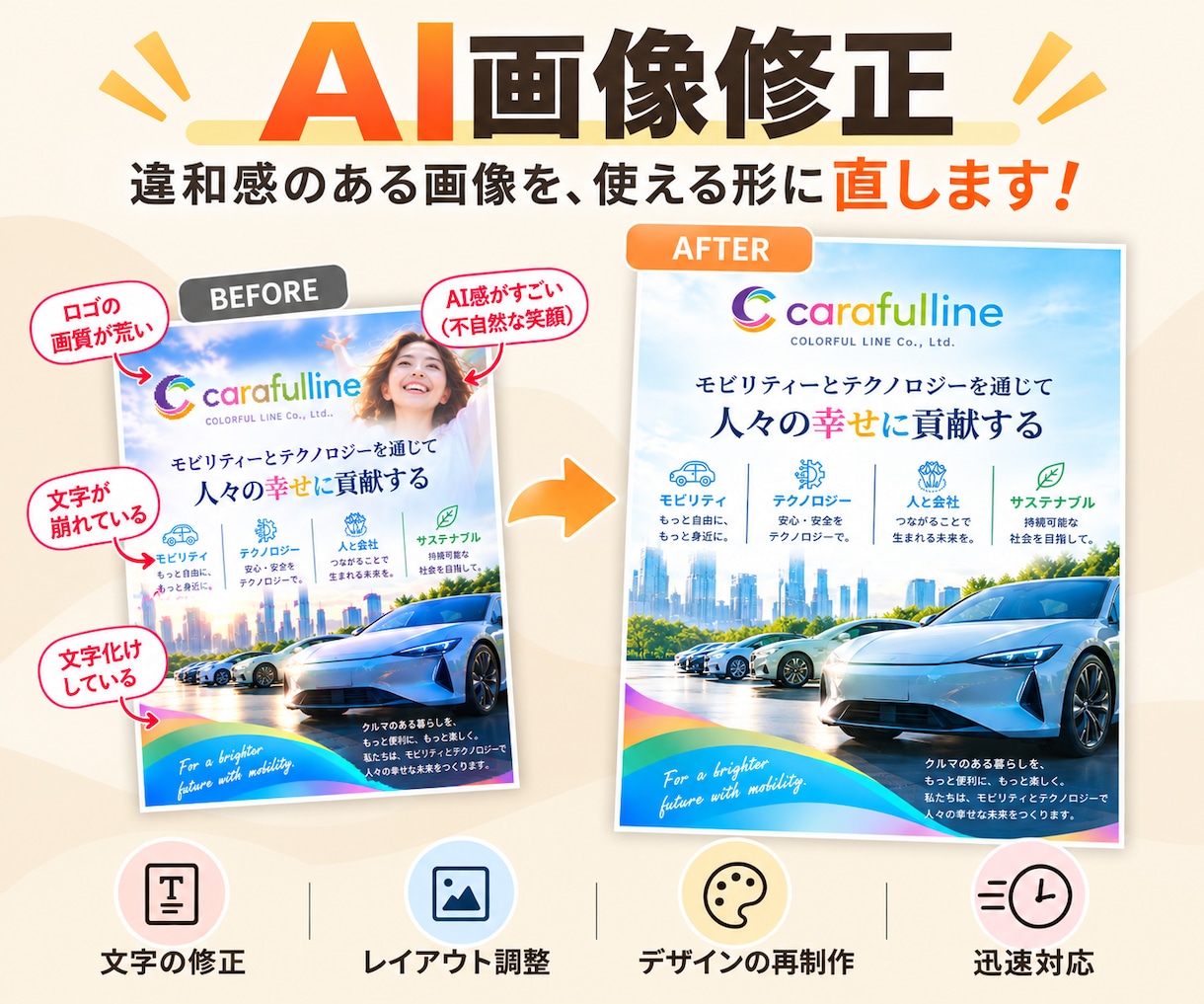 AI生成画像の気になる部分をキレイに修正します AIで作った画像、「あと少しなのに…」で困っていませんか？ イメージ1