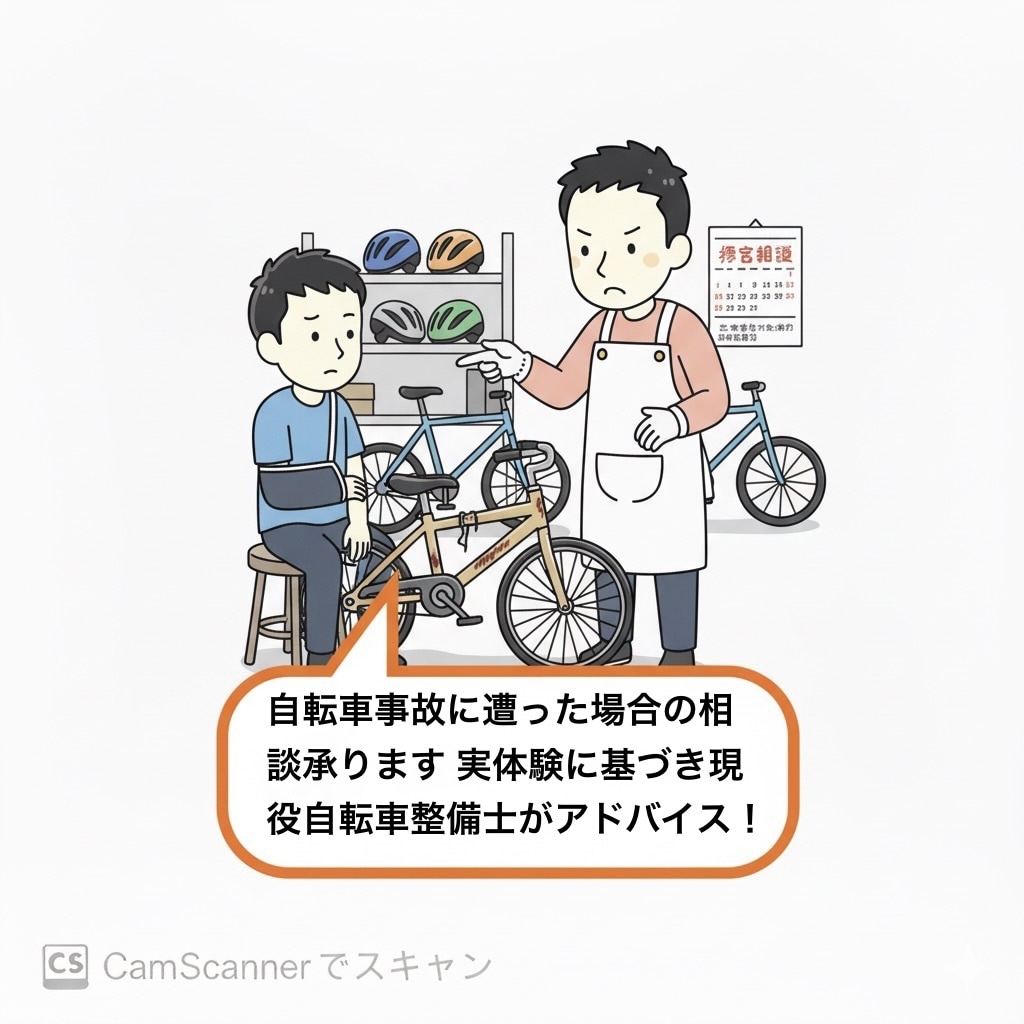 自転車事故に遭った場合の相談承ります 実体験に基づき現役自転車整備士がアドバイス！ イメージ1