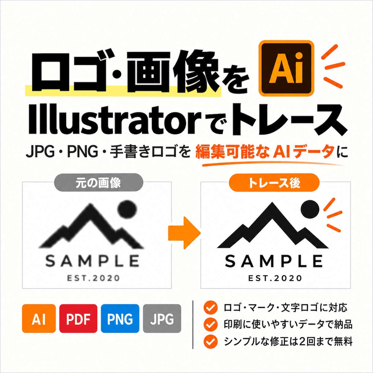 ロゴ画像をIllustratorでトレースします 手書き・画像のロゴを編集可能なIllustratorデータに イメージ1