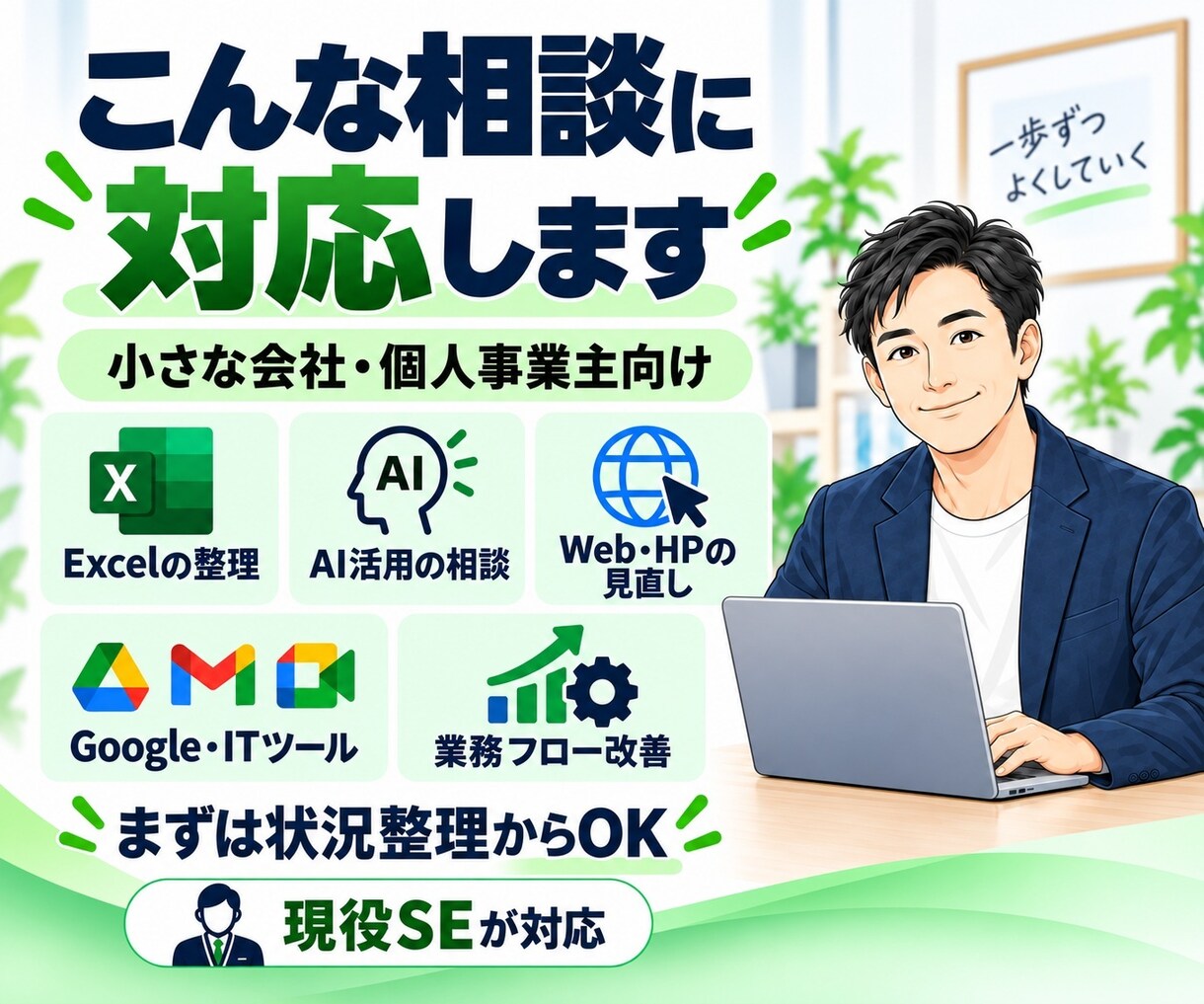 小さな会社のIT・業務の悩みを整理します Excel・AI・Webの悩みを現役SEが整理・提案します イメージ2
