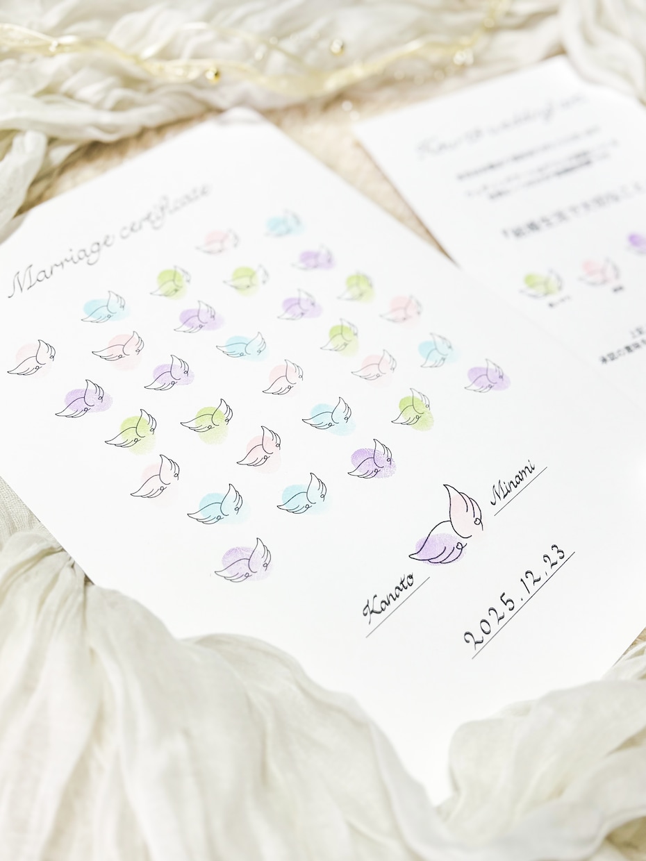 ゲスト参加型結婚証明書【羽モチーフ】お作りします スタンプ式/短期納品も対応致します！ イメージ2