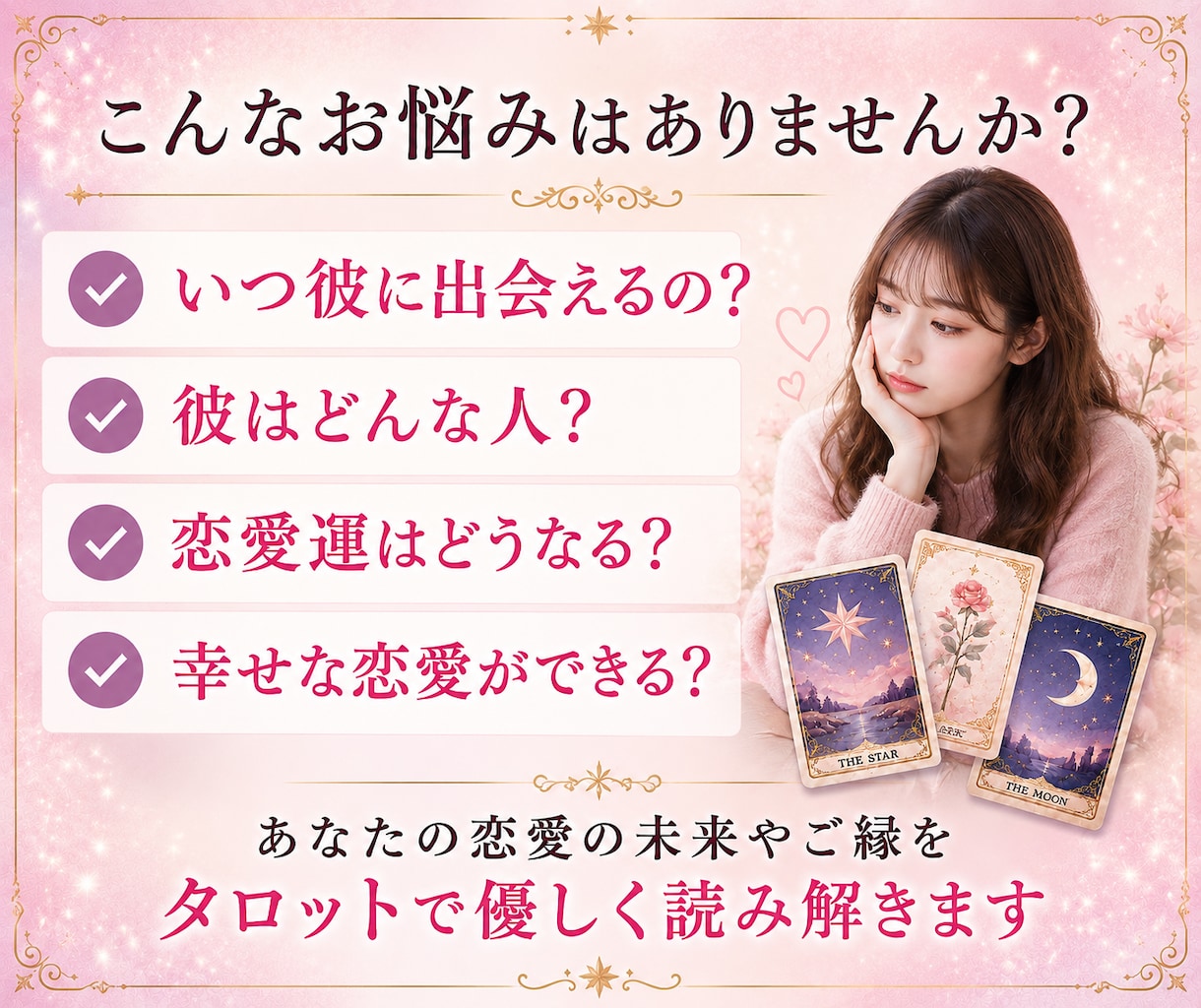 出会いの時期と恋愛運をタロットで読み解きます 出会う彼の性格や1年間の恋愛の流れをやさしく読み解きます イメージ2