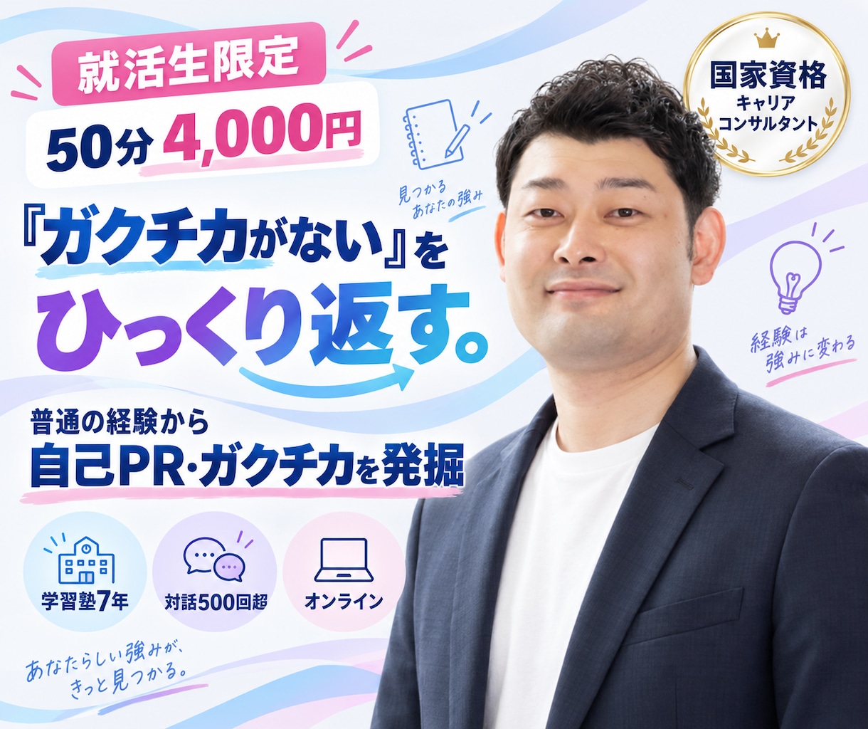 国家資格者が自己PR・ガクチカを一緒に発掘します 「書ける経験がない」を、あなただけの強みに変える50分 イメージ1