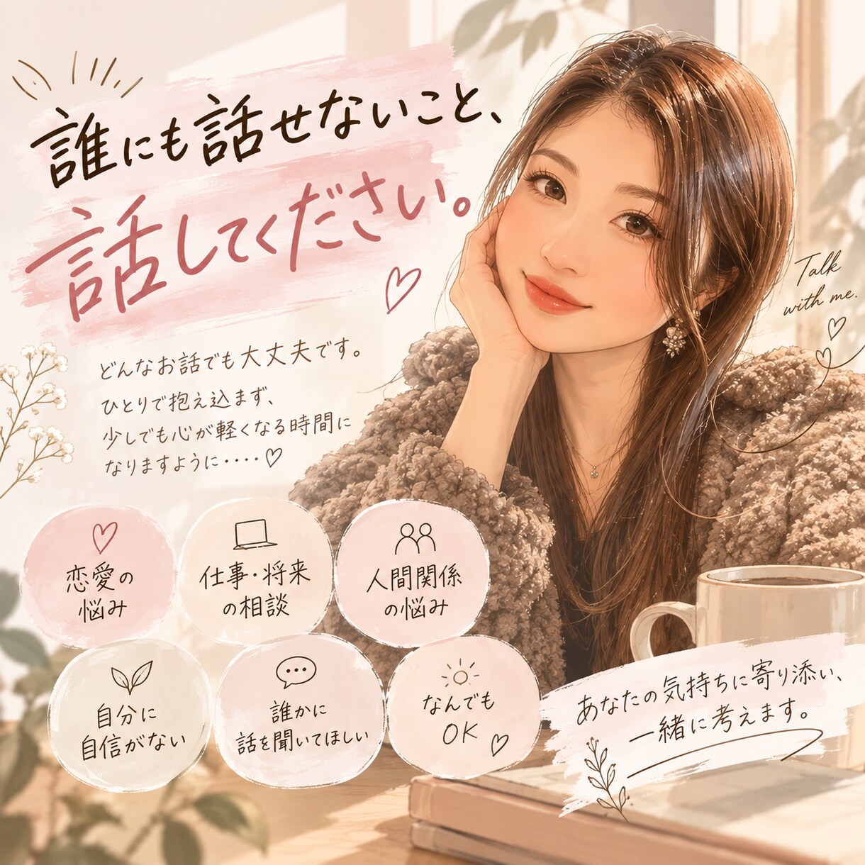 寄り添いあなたのお話をお聞きします 誰にも話せないことをちょっと話せる時間 イメージ1