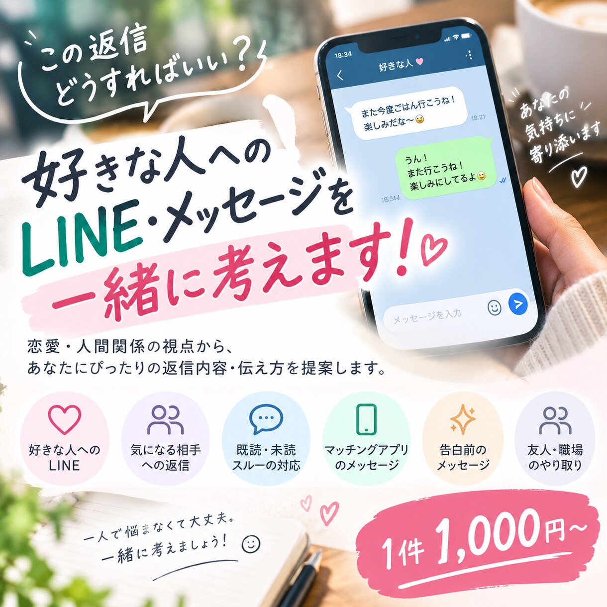 好きな人へのメッセージを一緒に考えます 恋愛LINEの返信、一緒に考えます！ イメージ1