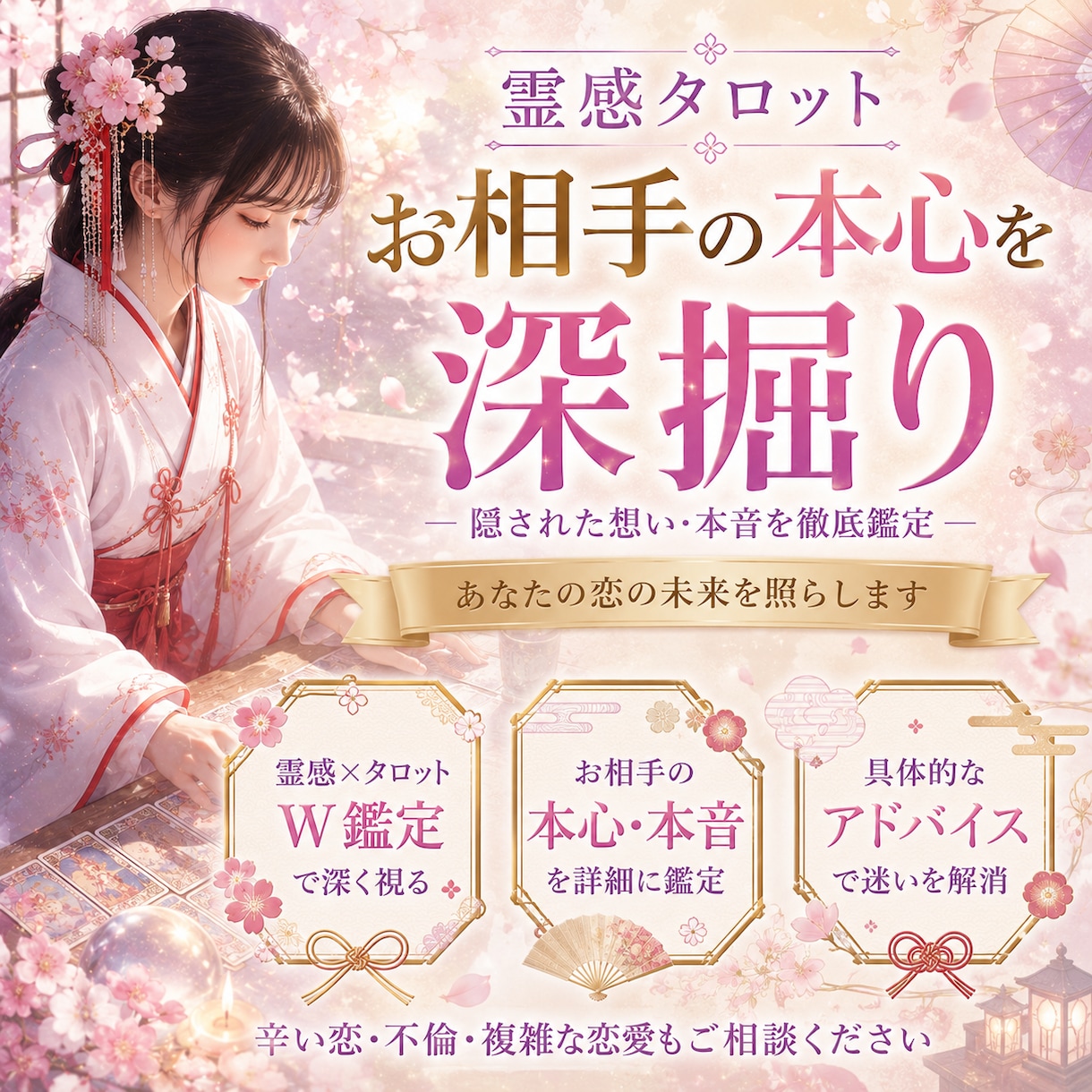 24h以内♡霊感タロットでお相手の心を深堀りします あの人の本心を知る覚悟はありますか？この恋成就させましょう イメージ1