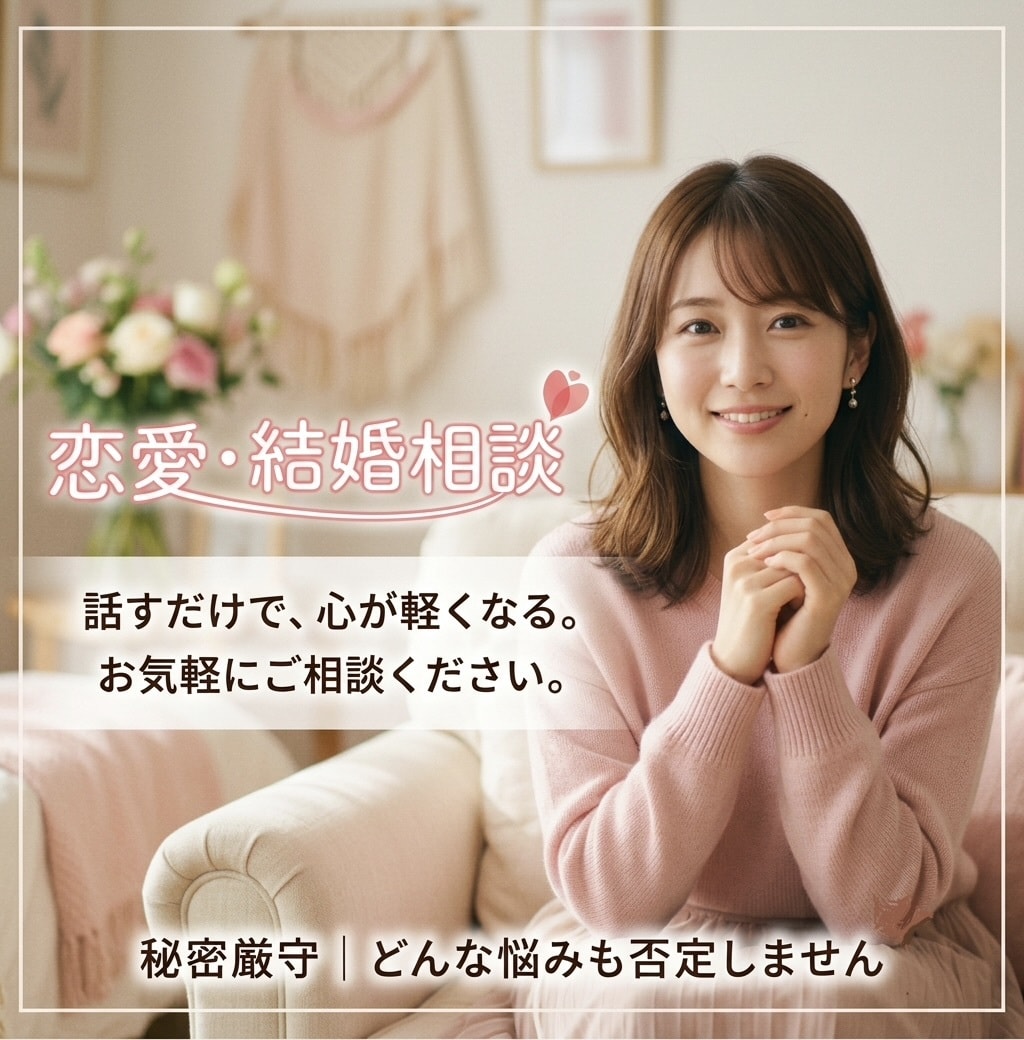 話すだけで心が軽くなる♡恋愛・結婚相談お聞きします 誰かに話すだけで恋の不安は和らぎます。お気軽にどうぞ。 イメージ1