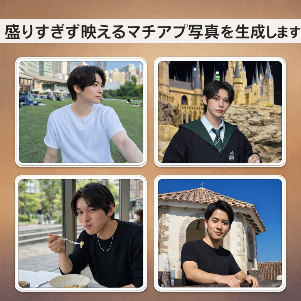AIで魅力的なマッチングアプリの写真を生成します プロ撮影不要！自撮りを送るだけで好印象な写真に イメージ1