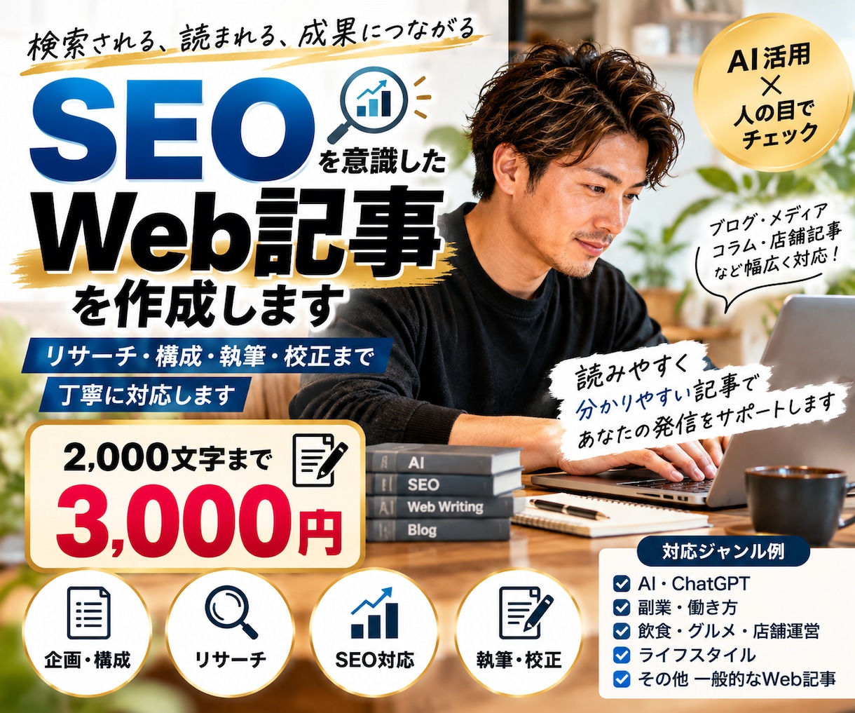 SEOを意識したWeb記事を作成します AI活用×丁寧なリサーチで読みやすく仕上げます イメージ1