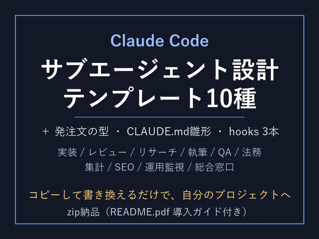 Claude Code分業テンプレ10種を売ります 現役で無人ルーティンを回す型を移植できます イメージ1