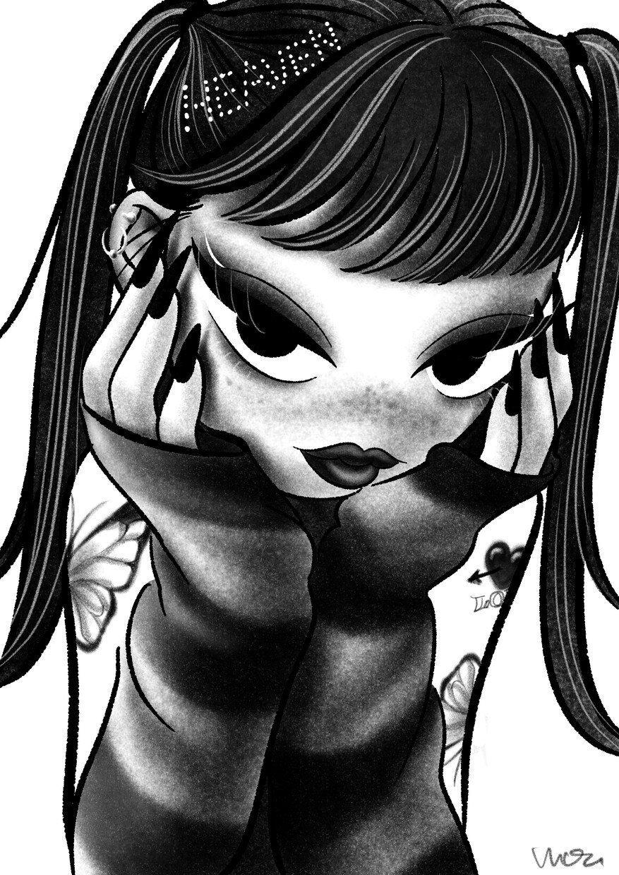 キュートでダークな白黒イラスト描きます 他にはない作風で目を引くイラストを制作します イメージ2