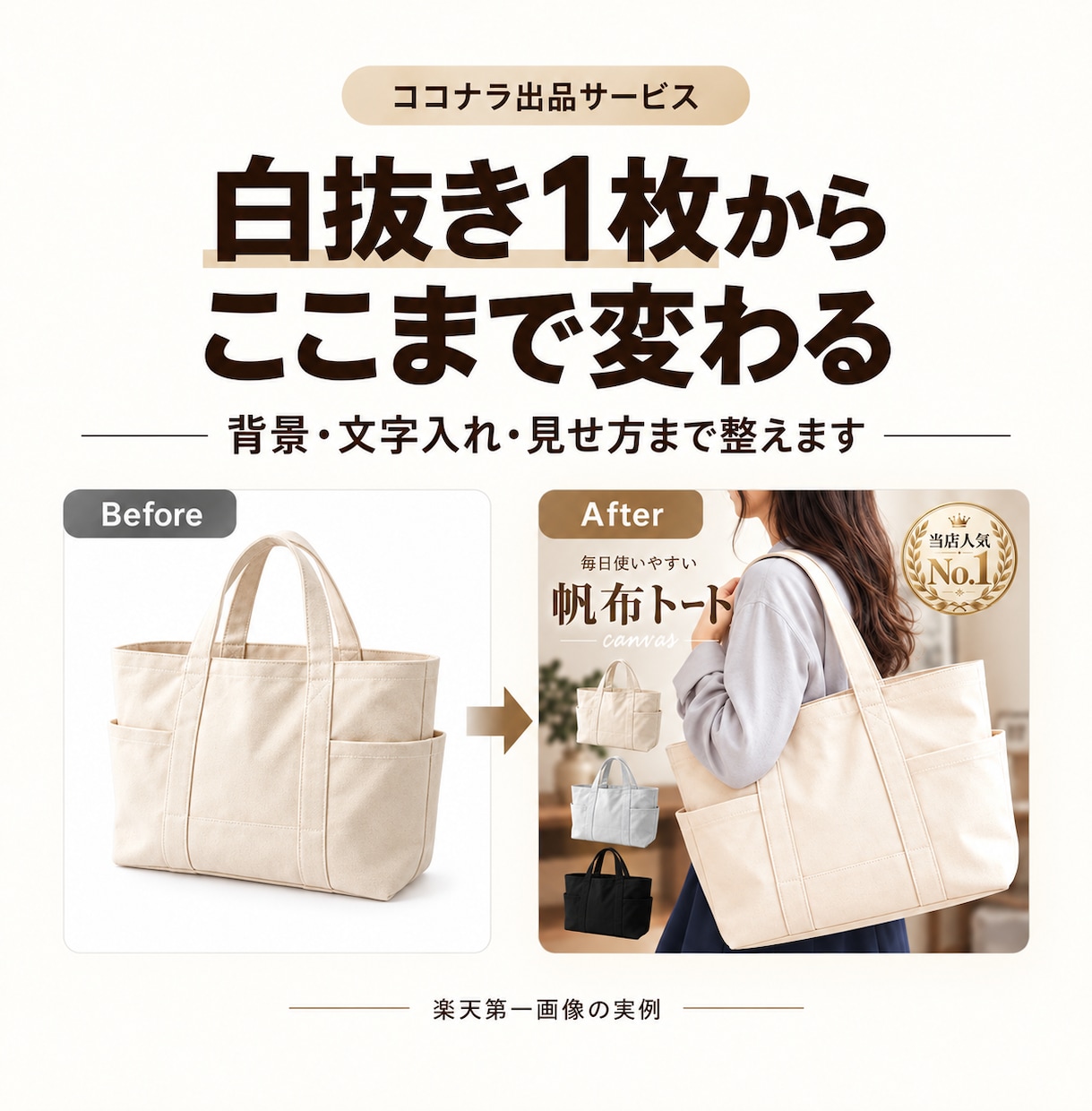 楽天の第一画像を白抜き1枚から魅力的に制作します 商品写真1枚でOK｜AI背景＋デザイナー仕上げで楽天向けに イメージ2