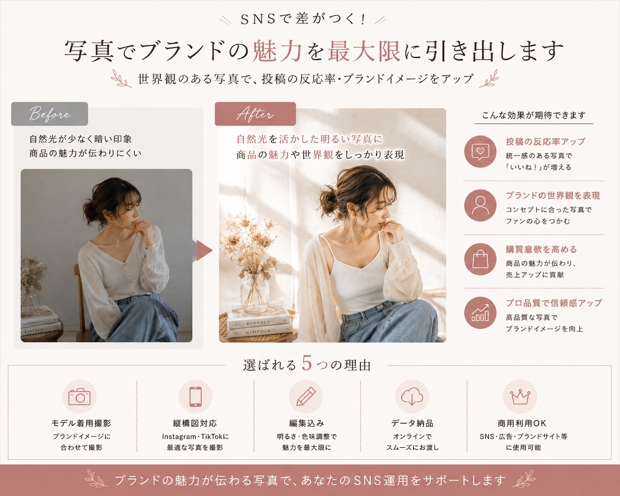 SNSで目を引く｜アパレルブランド用撮影を行います アパレルブランドの世界観を表現 イメージ2