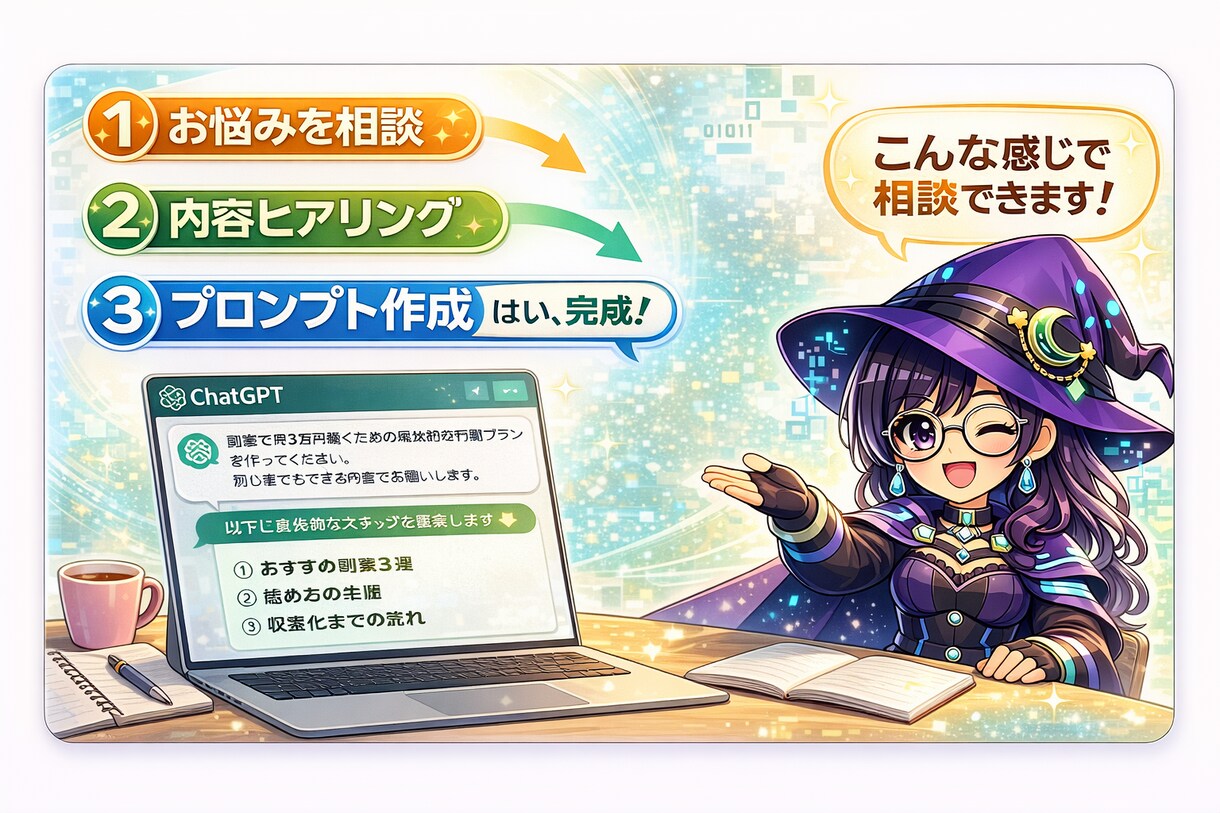 副業・SNS・仕事効率化に使えるプロンプト作ります あなた専用のAIプロンプトを完全カスタマイズで作成します イメージ3