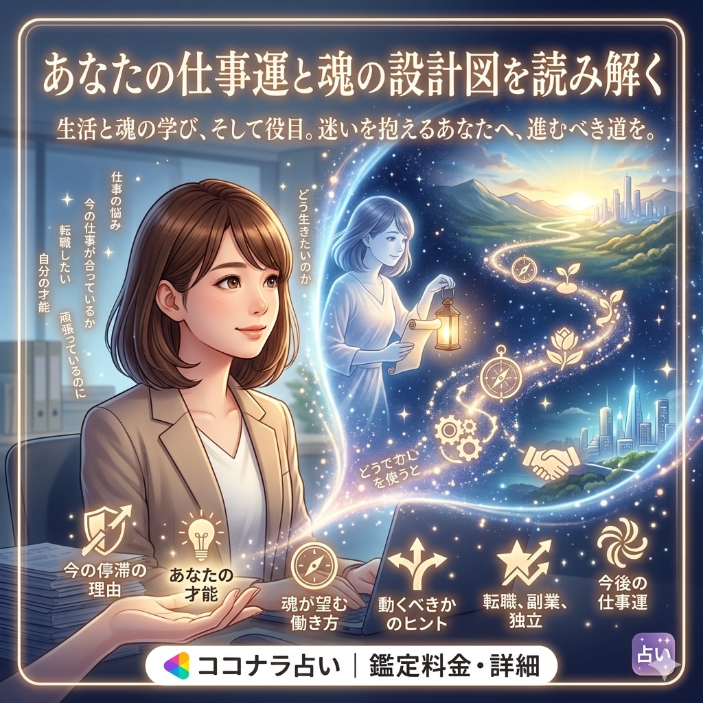 仕事運と魂を読み解き、本来の働き方をお伝えします 仕事の停滞理由、本来進むべき道をスピリチュアルに読み解く イメージ1