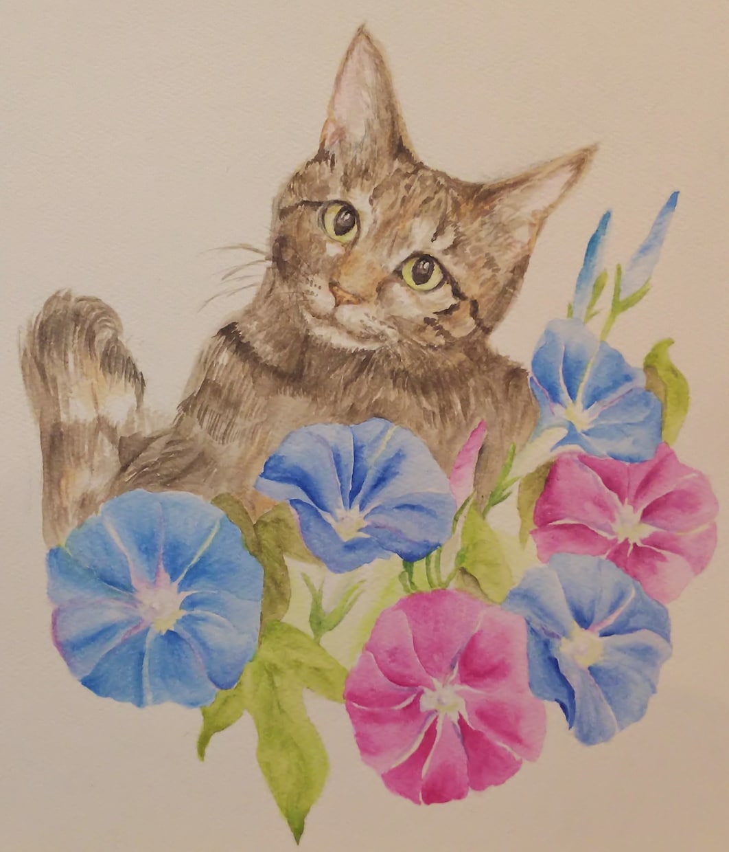 世界で一枚「ペットの似顔絵とお花」お描きします 写真を元に、水彩でお好きな生き物と植物の絵を描きます。 イメージ1