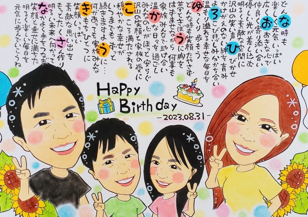 世界にひとつの可愛い似顔絵お名前詩を作成致します 各種プレゼントやご自宅用に…♡沢山の方に喜ばれております♪ イメージ1