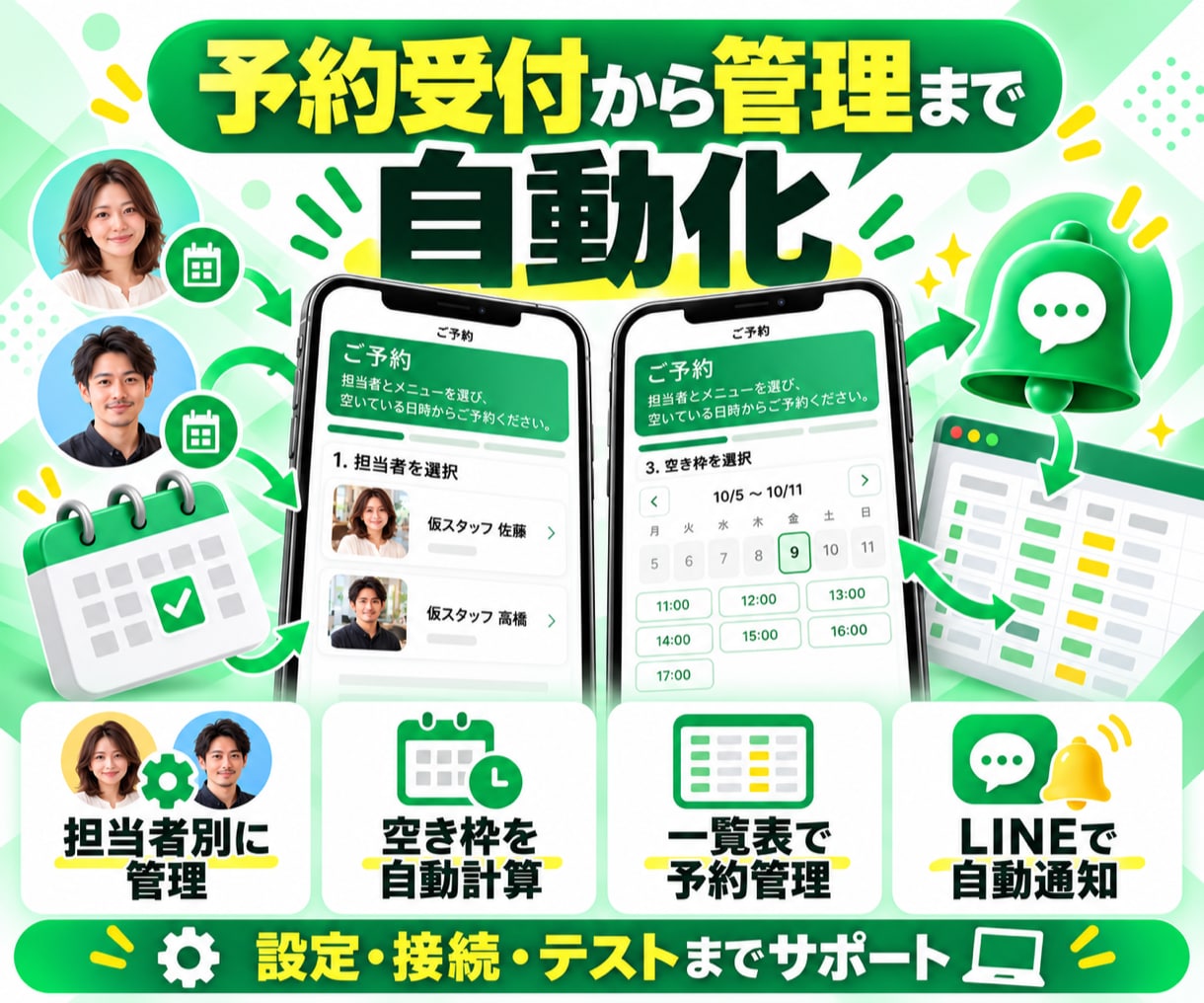 担当者を選べるLINE予約システムを構築します 空き枠を自動表示｜月額0円・買い切りで予約受付 イメージ7