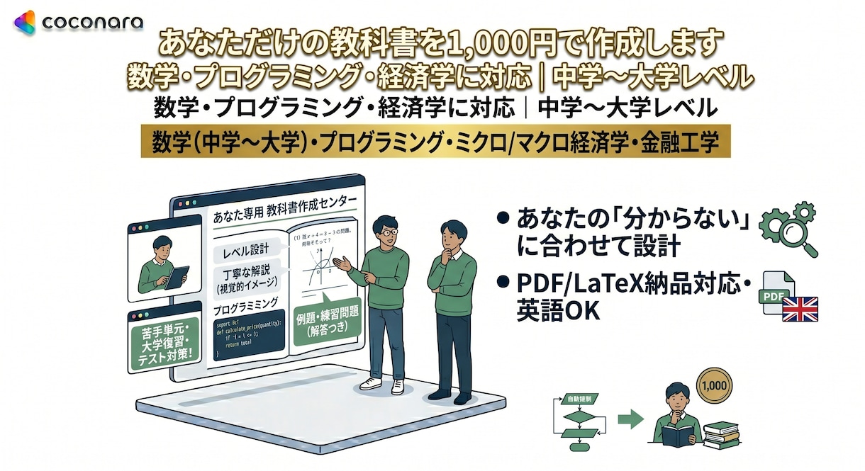 あなただけの教科書を1,000円で作成します 数学・プログラミング・経済学に対応｜中学〜大学レベル イメージ1