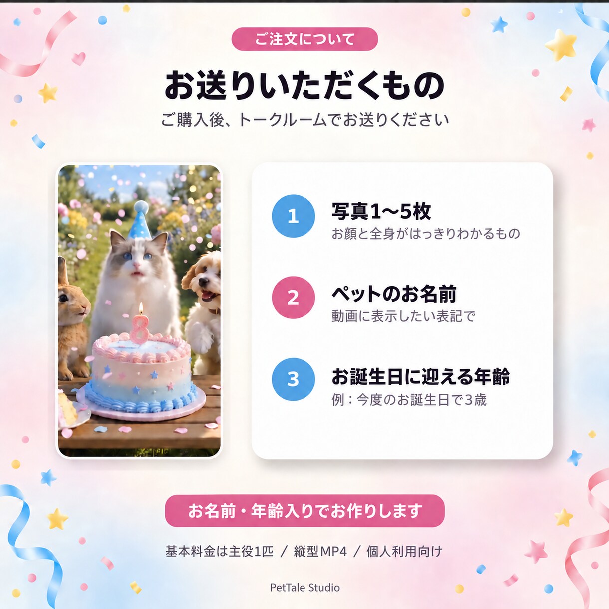うちの子の写真から誕生日ムービーを作ります ペット好きの方へ、うちの子だけの誕生日動画を イメージ3