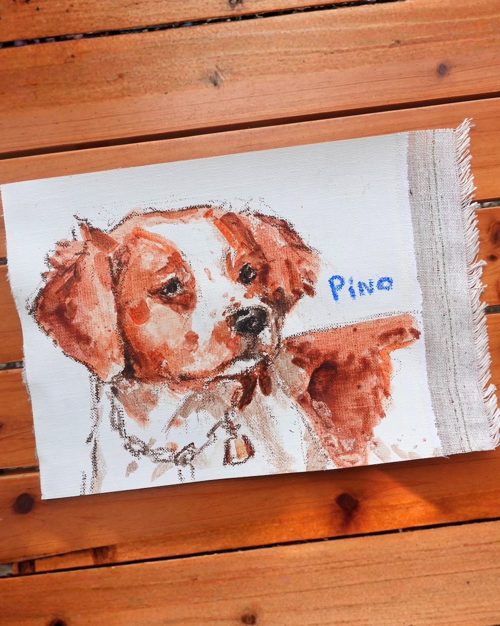 切りっぱなしの麻キャンバス布に似顔絵を描きます 麻100％のやさしい素材感。ギフトや記念に。 イメージ5