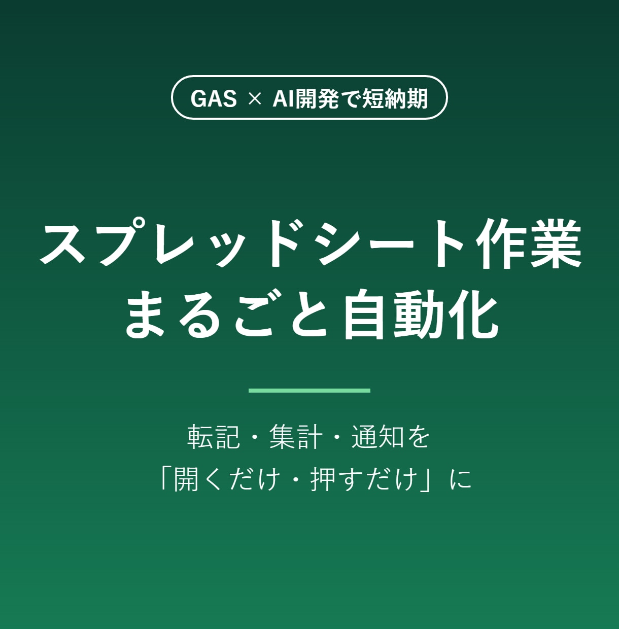 面倒なスプレッドシート作業を自動化します 毎日の転記・集計・通知を「開くだけ・押すだけ」に変えます イメージ1