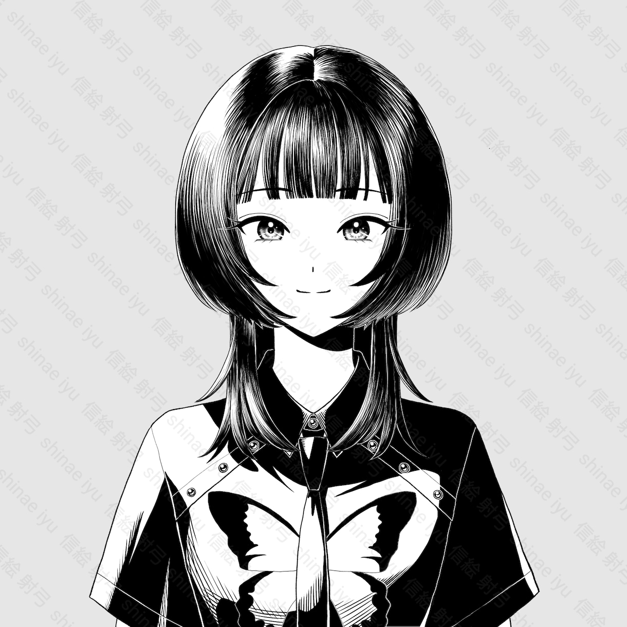 モノクロ(白黒)でアイコンに使える女の子描きます 真正面バストアップの女の子を描きます イメージ2