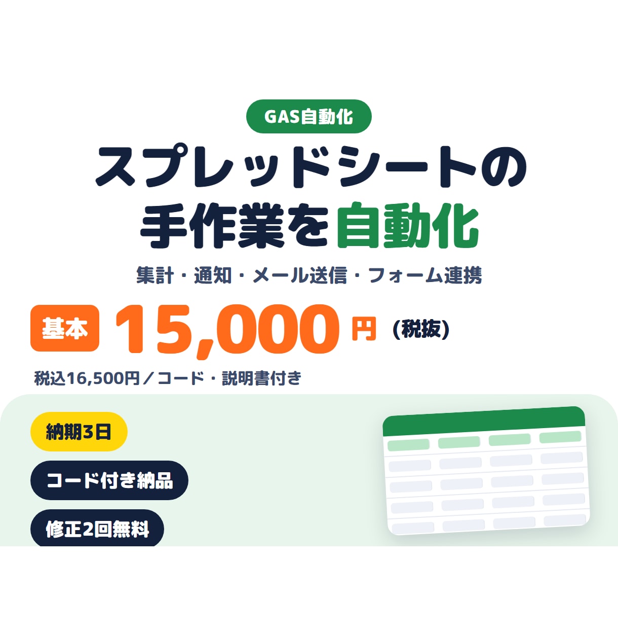 スプレッドシートの手作業をGASで自動化します 集計・通知・メール送信をボタン1つに。コード付き納品 イメージ1