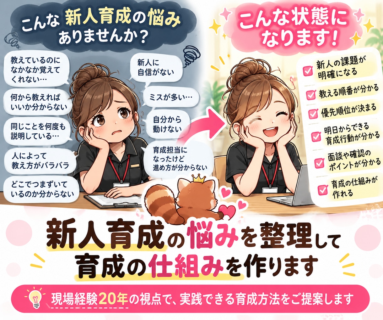 新人教育の悩みを整理して育成の仕組みを作ります 「何を教える？どう教える？」を現場経験20年で一緒に整理 イメージ1