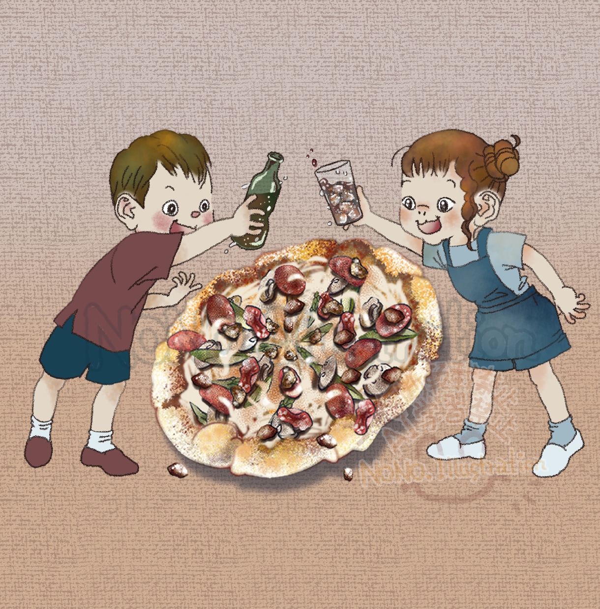 お料理に、ふんわり人物を添えてお描きします 美味しかったね、が伝わる、お料理と笑顔のシーンをイラストに！ イメージ1