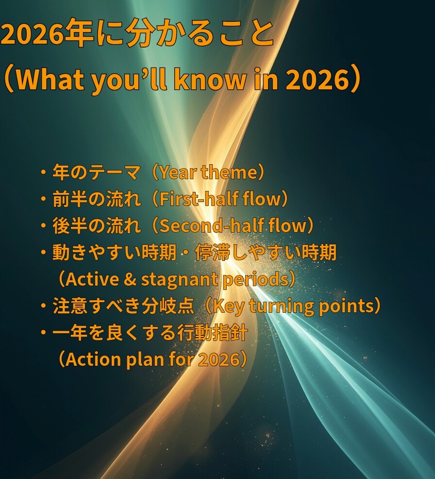 2026年の運勢をC36因果カードで読みます 2026年のテーマ・流れ・注意点等を、 読み解きます。 イメージ3