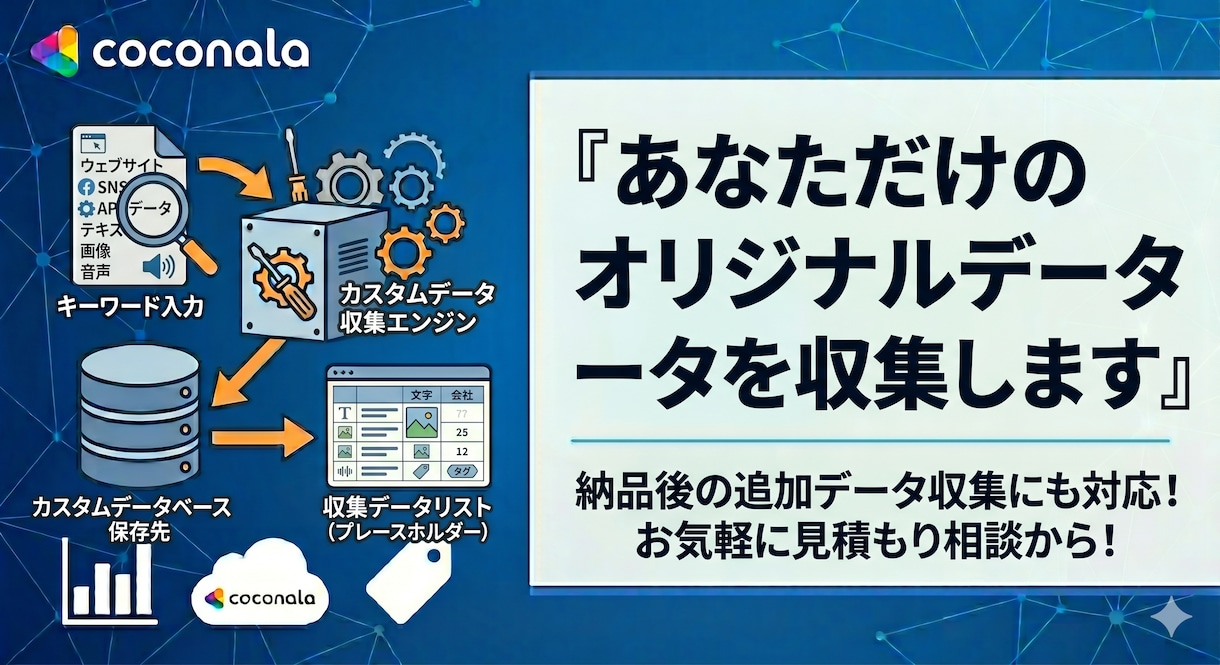 あなただけのオリジナルデータを収集します 納品後の追加データ収集にも対応！お気軽に見積もり相談から！ イメージ1