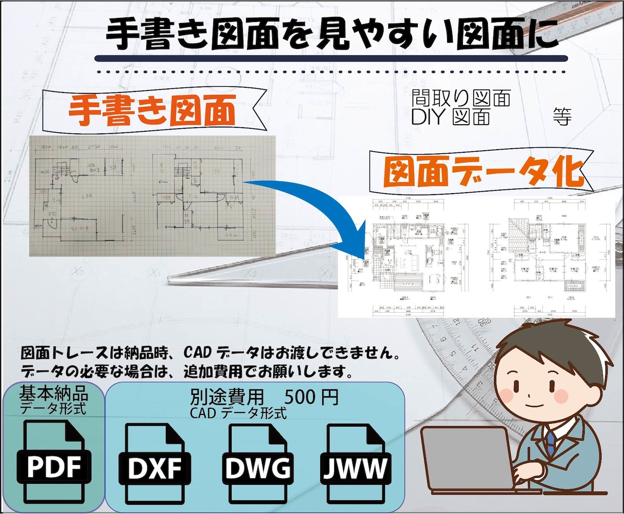 AUTO CADでデータ化します 低価格でDIY図面・CAD設計・作図・図面作成を行います。 イメージ1