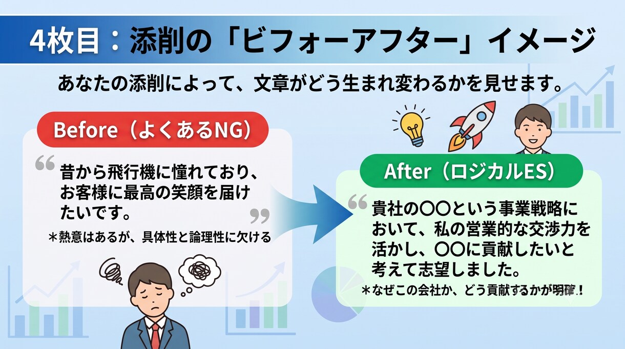 現役総合職が面接官に刺さるESに添削します 【先着5名様限定】現役航空総合職が面接官目線でロジカル添削 イメージ4