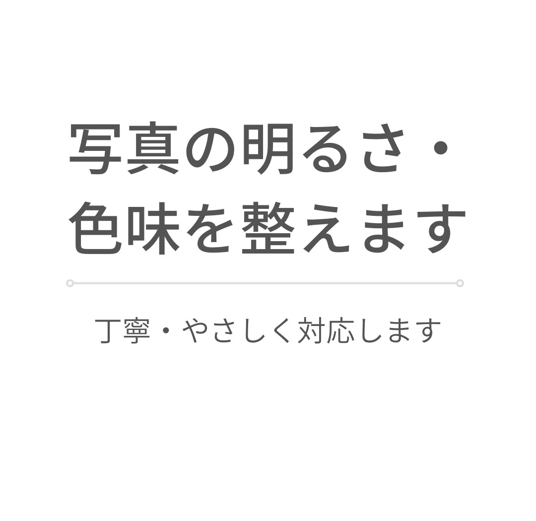 写真の明るさ調整・色味補正を丁寧に行います 明るさ調整・色味補正など、やさしく丁寧に対応します イメージ1