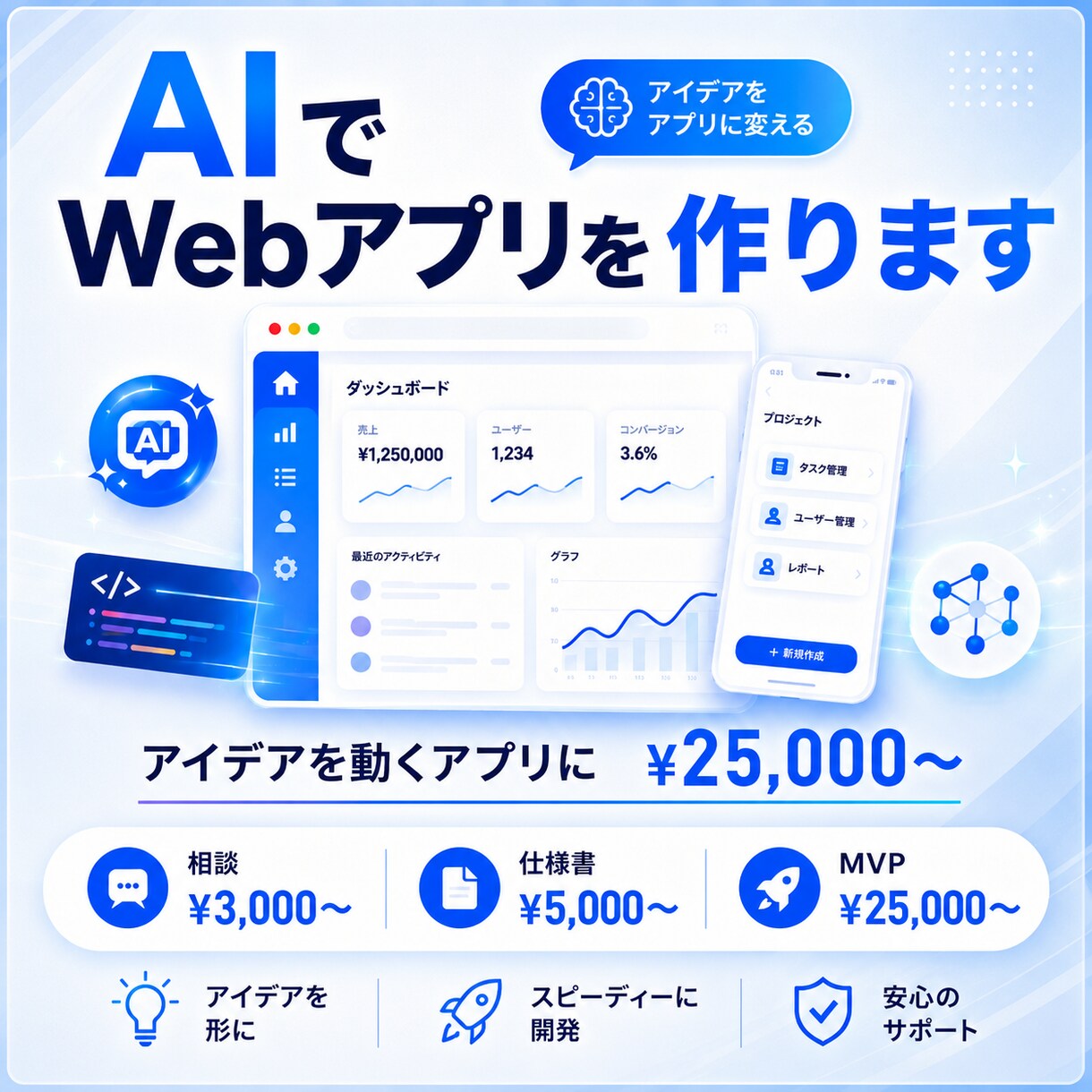 AIを活用しWebアプリを制作します アイデアをすぐ使えるWebアプリに変えます イメージ1