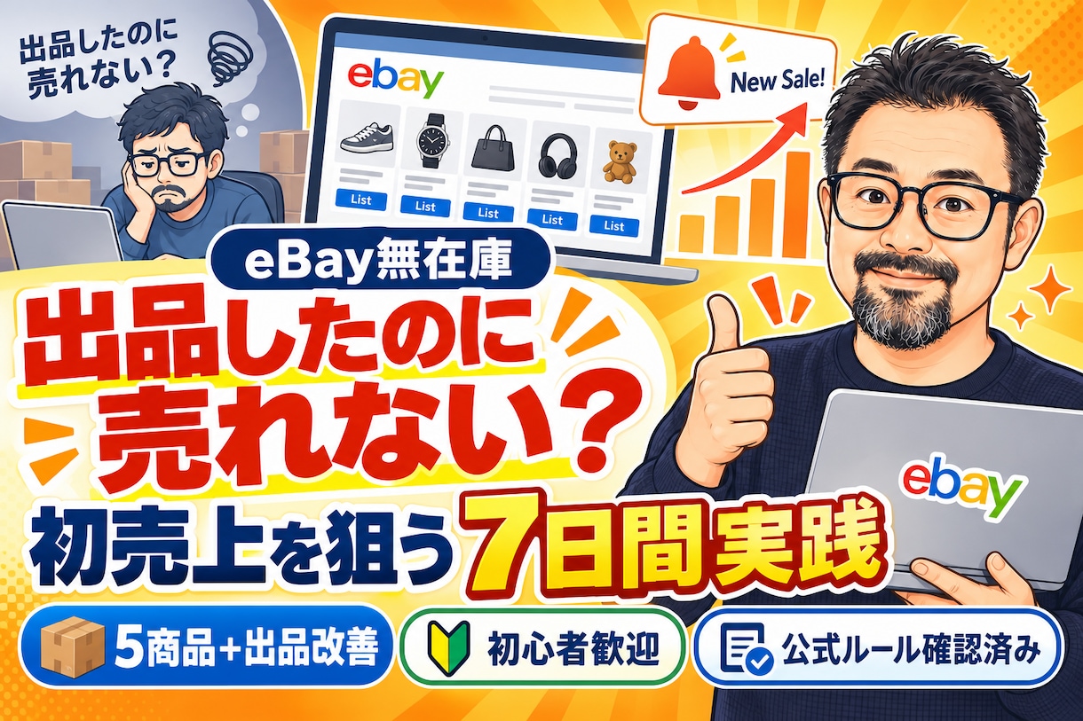 eBay初売上を狙う7日間を伴走します 商品準備不要｜5商品を選び出品・改善まで一緒に実践 イメージ1