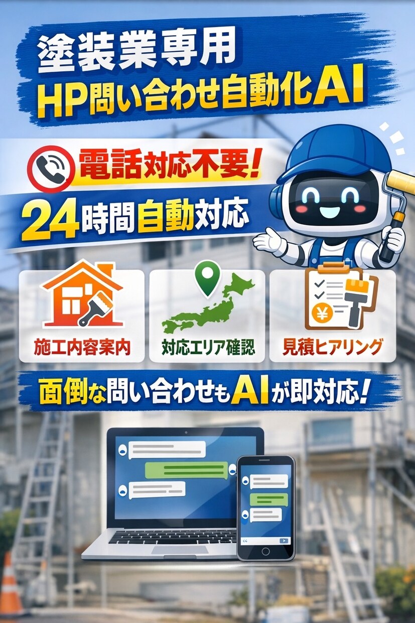 塗装業専用・HP問い合わせ自動化AIつくります 自動化して電話対応を減らす仕組みを作っています。 イメージ1