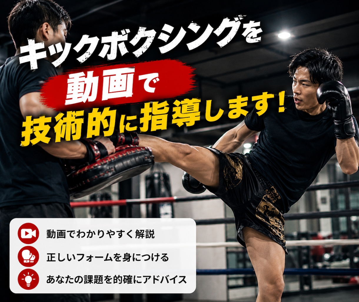 キックボクシングを動画にて技術的な指導をします 今よりも確実にステップアップするための指導をします。 イメージ1