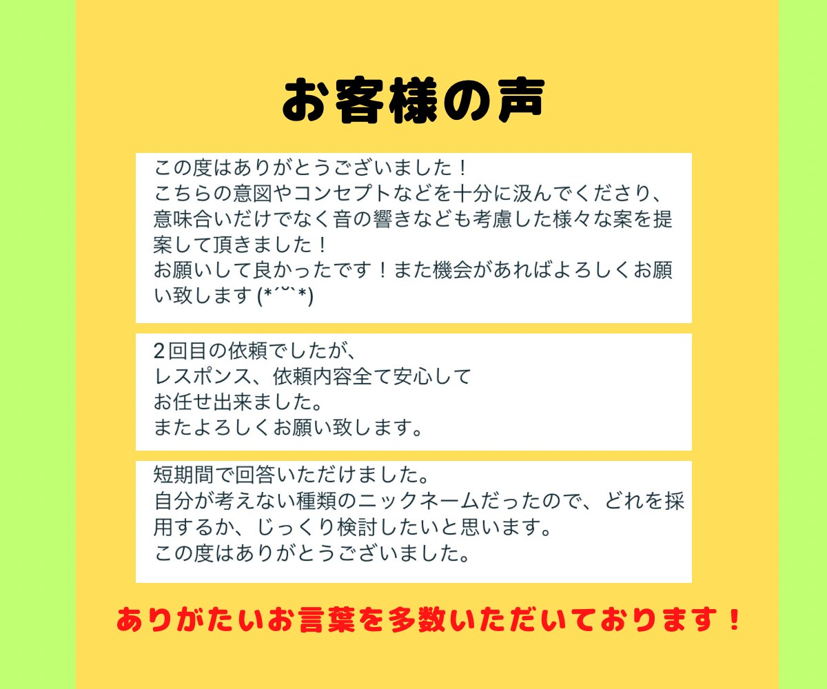 プロが即日納品でネーミングを15案ご提案します 実績多数！迅速即日！ネーミングアイデアを短納期でお届け！ イメージ2