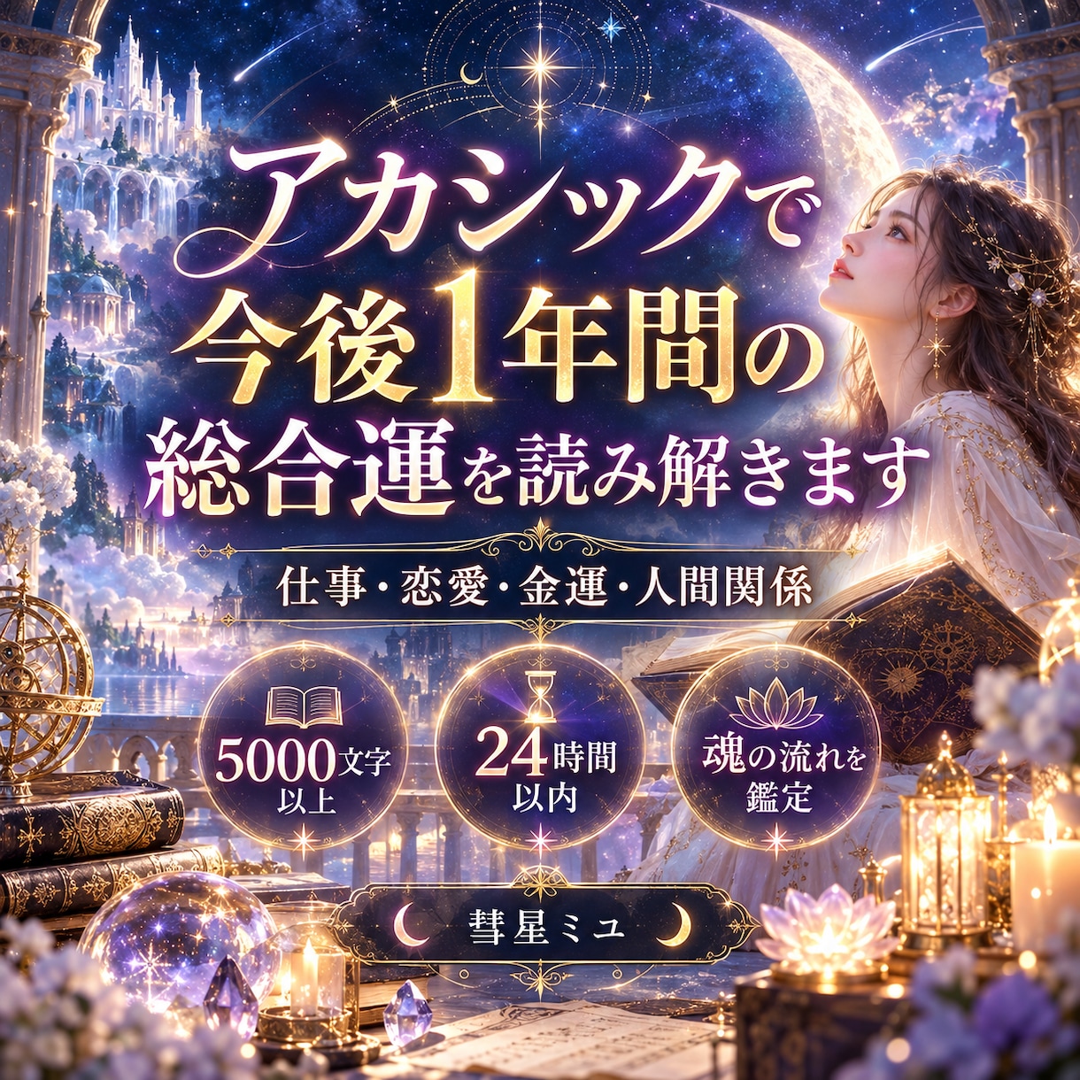 アカシックで今後1年間の総合運を深く読み解きます 仕事・恋愛・金運・人間関係｜魂の記録から未来の流れを霊視鑑定 イメージ1