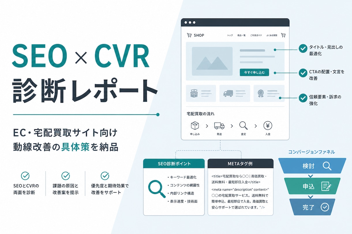 EC・買取の売れない原因をSEOとCVRで直します 検索流入と申込の詰まりを一緒に解消 イメージ1