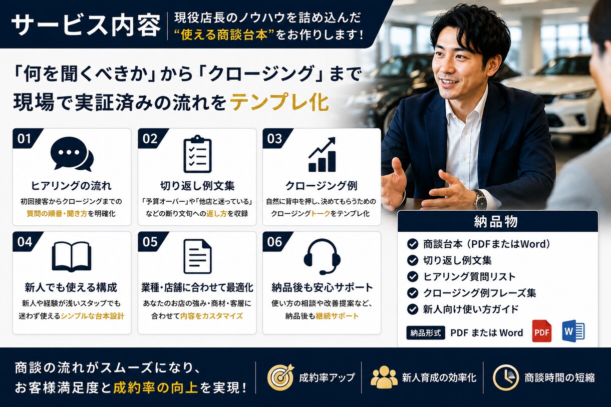 現役店長が“迷いを減らす商談台本”を作成します 迷いを消して成約率を上げる店長直伝の商談台本 イメージ3