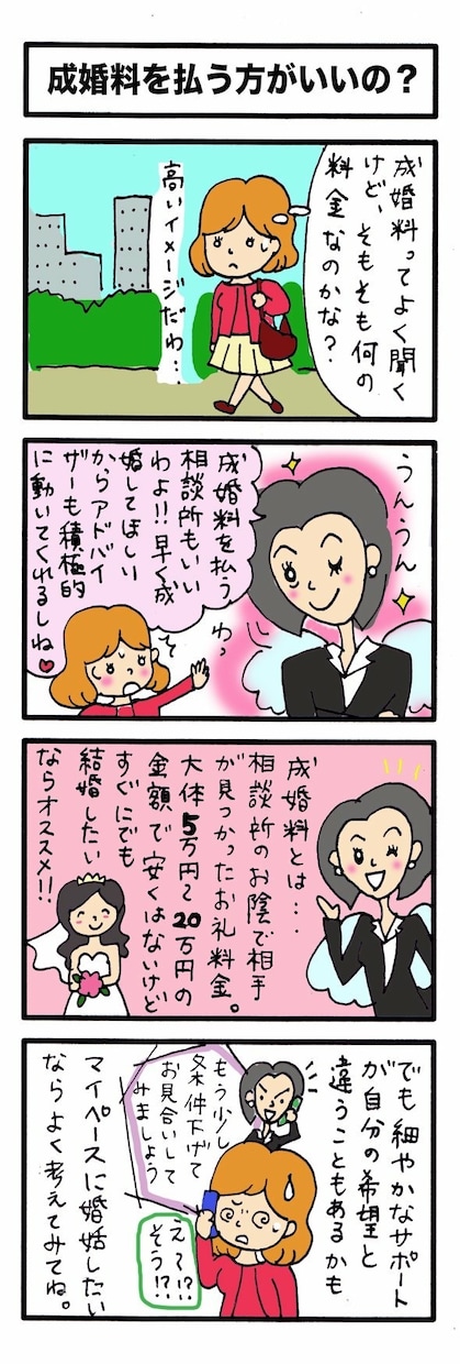 読んでわかる婚活4コマ漫画を描きます 婚活する女性へ向けて 結婚に関しての媒体で必ず使えます！ イメージ3