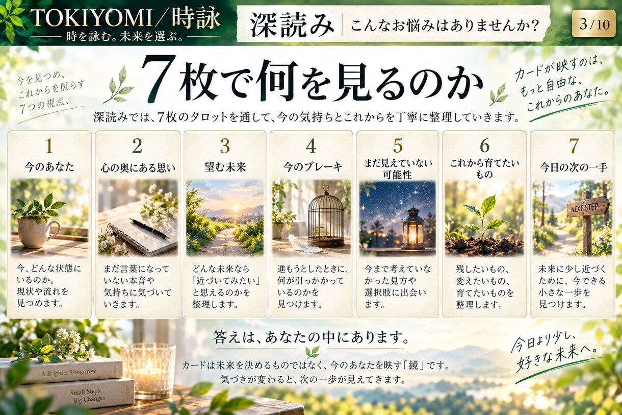 タロットで未来を深く整理するお手伝いをします 7枚のカードで、本音と次の一手を見つけます イメージ3